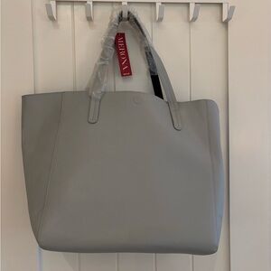 Light Gray Leather Tote Spacious